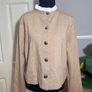 Ann Taylor Beige Button-Up Bomber Jacket